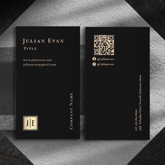 Modern Zwart Goud Luxe Monogram Visitekaartje