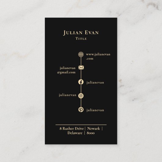 Modern Zwart Goud Luxe Monogram Visitekaartje (Achterkant)