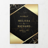 Modern Zwart Goud Marmer Ampersand Bruiloft Drieluik Uitnodiging (Cover)