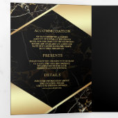 Modern Zwart Goud Marmer Ampersand Bruiloft Drieluik Uitnodiging (Binnenzijde eerst)