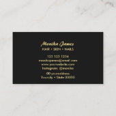 Modern Zwart Goud Marmer Glitter Goud Schoonheidss Visitekaartje (Achterkant)