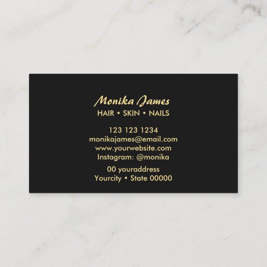 Modern Zwart Goud Marmer Glitter Goud Schoonheidss Visitekaartje (Achterkant)