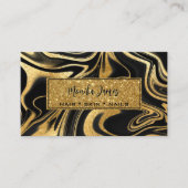 Modern Zwart Goud Marmer Glitter Goud Schoonheidss Visitekaartje (Voorkant)
