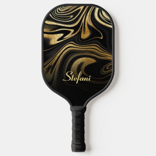 Modern Zwart Goud Marmer Glitter Pickleball Paddle (Voorkant)