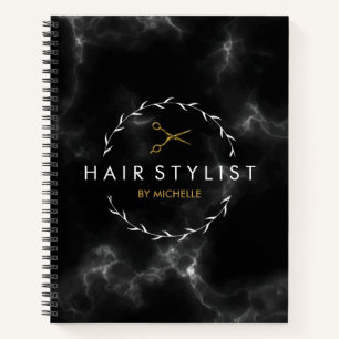 Modern zwart goud marmer Haarstylist Notitieboek