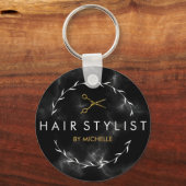 Modern zwart goud marmer Haarstylist Sleutelhanger (Achterkant)