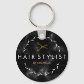 Modern zwart goud marmer Haarstylist Sleutelhanger (Achterkant)