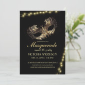 Modern Zwart Goud Masquerade Party Verjaardag 16e Kaart (Staand voorkant)