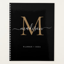 Modern Zwart Goud Meisje Monogram Script Naam 2024