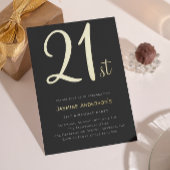 Modern zwart goud minimaal stijlvol 21e verjaardag folie uitnodiging