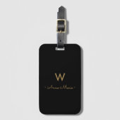 Modern zwart goud minimalistisch monogram bagagelabel (Voorkant (verticaal))