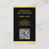 Modern Zwart Goud Model Actrice QR Code Foto Visitekaartje (Achterkant)