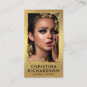 Modern Zwart Goud Model Actrice QR Code Foto Visitekaartje (Voorkant)