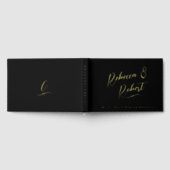 Modern zwart goud monogram bruiloft gastenboek (Volledig)