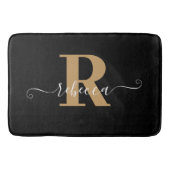 Modern Zwart Goud Monogram Hand Script Naam Bath M Badmat (Voorkant)