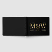 Modern Zwart Goud Monogram Initialen Bruiloft Gastenboek (Volledig)