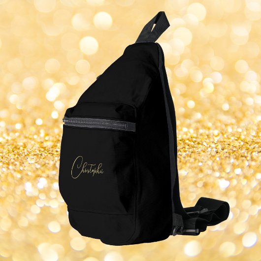 Modern Zwart Goud Monogram Mannen Vrouwen Kinder R Sling Bag