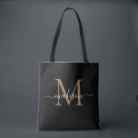 Modern zwart goud monogram meisjesachtig vrouwelij tote bag<br><div class="desc">Modern Zwart Goud Monogram Girly Vrouwelijk Script Naam Initiaal Canvas tas</div>