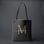 Modern zwart goud monogram meisjesachtig vrouwelij tote bag<br><div class="desc">Modern Zwart Goud Monogram Girly Vrouwelijk Script Naam Initiaal Canvas tas</div>