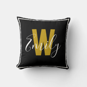 Modern zwart goud monogram rand kussen