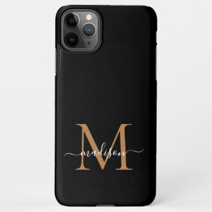 Modern Zwart Goud Monogram Script Naam iPhone case 11Pro Max Hoesje