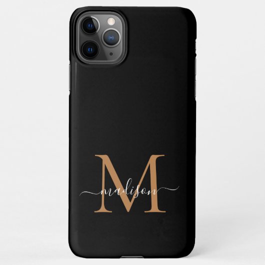 Modern Zwart Goud Monogram Script Naam iPhone case iPhone Hoesje (Achterkant)