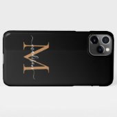 Modern Zwart Goud Monogram Script Naam iPhone case iPhone Hoesje (Achterkant horizontaal)