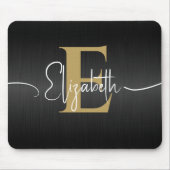 Modern Zwart Goud Monogrammed Girly Elegant Script Muismat (Voorkant)