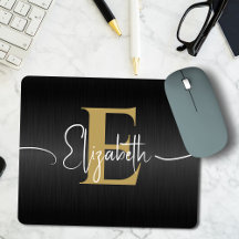 Modern Zwart Goud Monogrammed Girly Elegant Script