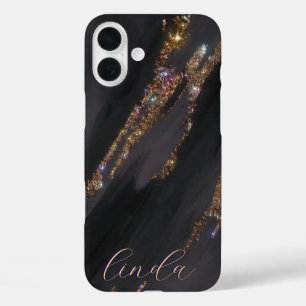 Modern Zwart Goud Monogrammed Hoesje- Mate iPhone 16 Plus Hoesje