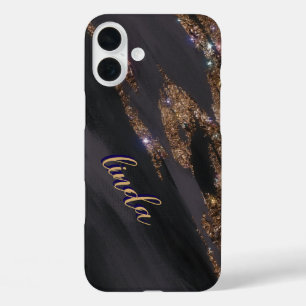 Modern Zwart Goud Monogrammed Hoesje- Mate iPhone 16 Plus Hoesje