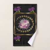 Modern Zwart Goud Paarse Bloemen Trendy Boho Handd Bad Handdoek (Handdoek)