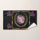 Modern Zwart Goud Paarse Bloemen Trendy Boho Handd Bad Handdoek (Handdoek)