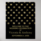 Modern Zwart & Goud Polka Dots Bruiloft Welkom Poster (Voorkant)