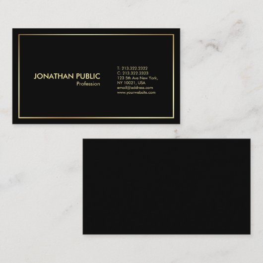 Modern Zwart Goud Professioneel Elegant Plain Visitekaartje (Voorkant / Achterkant)
