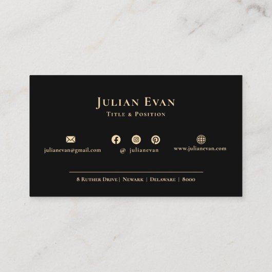 Modern Zwart Goud Professioneel Glanzend Monogram Visitekaartje (Achterkant)