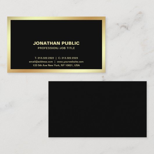 Modern Zwart Goud Professioneel Stijlvol Gewoon Visitekaartje (Voorkant / Achterkant)