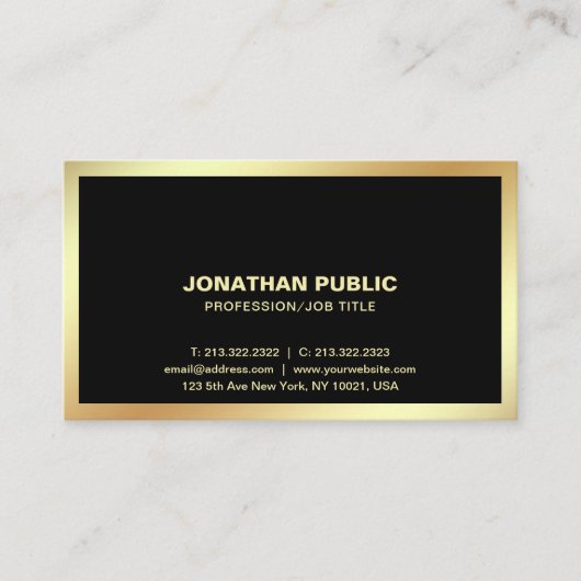 Modern Zwart Goud Professioneel Stijlvol Gewoon Visitekaartje (Voorkant)