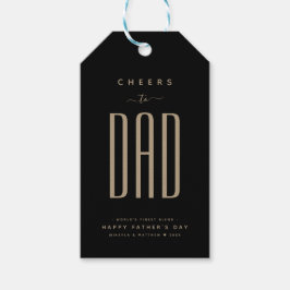 Modern Zwart & Goud "Proost op papa" Vaderdag Cadeaulabel