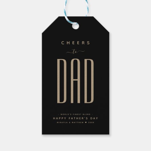 Modern Zwart & Goud "Proost op papa" Vaderdag Cadeaulabel (Voorkant)