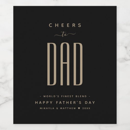 Modern Zwart & Goud "Proost op papa" Vaderdag Wijn Etiket (Enkel label)