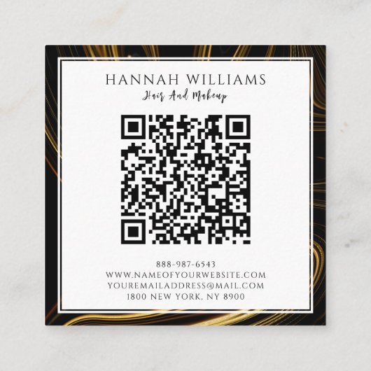 Modern Zwart Goud QR Code Abstract Liquid Pattern Vierkante Visitekaartje (Achterkant)