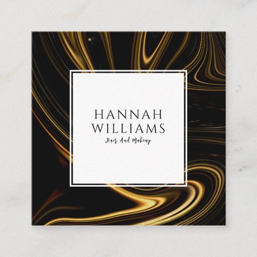Modern Zwart Goud QR Code Abstract Liquid Pattern Vierkante Visitekaartje (Voorkant)