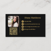 Modern Zwart Goud, QR Code Professioneel Foto Visitekaartje (Achterkant)