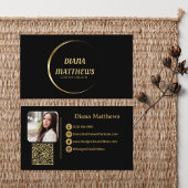 Modern Zwart Goud, QR Code Professioneel Foto Visitekaartje