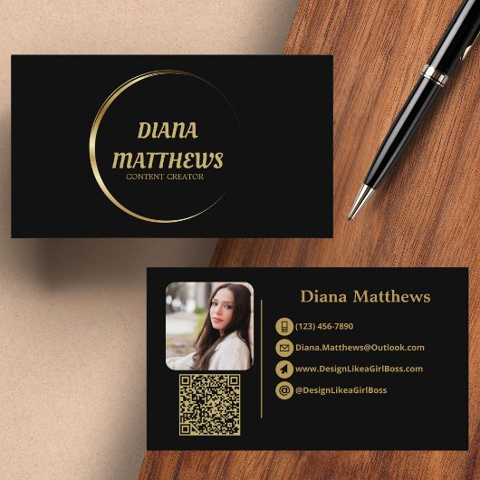 Modern Zwart Goud, QR Code Professioneel Foto Visitekaartje