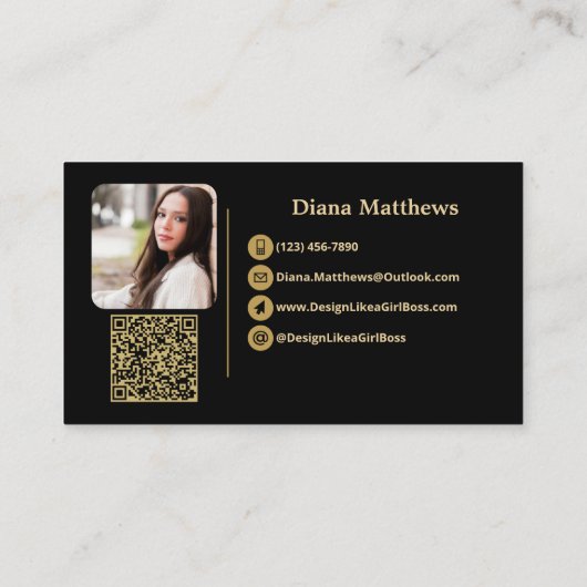 Modern Zwart Goud, QR Code Professionele Foto Visitekaartje (Achterkant)