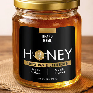 Modern zwart & goud rauwe honingpot productlabel vierkante sticker