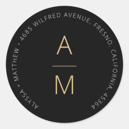 Modern Zwart + Goud Retouradres Ronde Sticker
