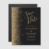 Modern Zwart Goud Save the Date Magnetische Kaart (Voorkant / Achterkant)